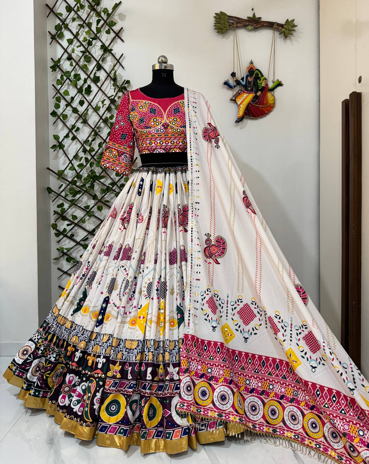 Off White Mirror Work Navratri Lehenga Choli