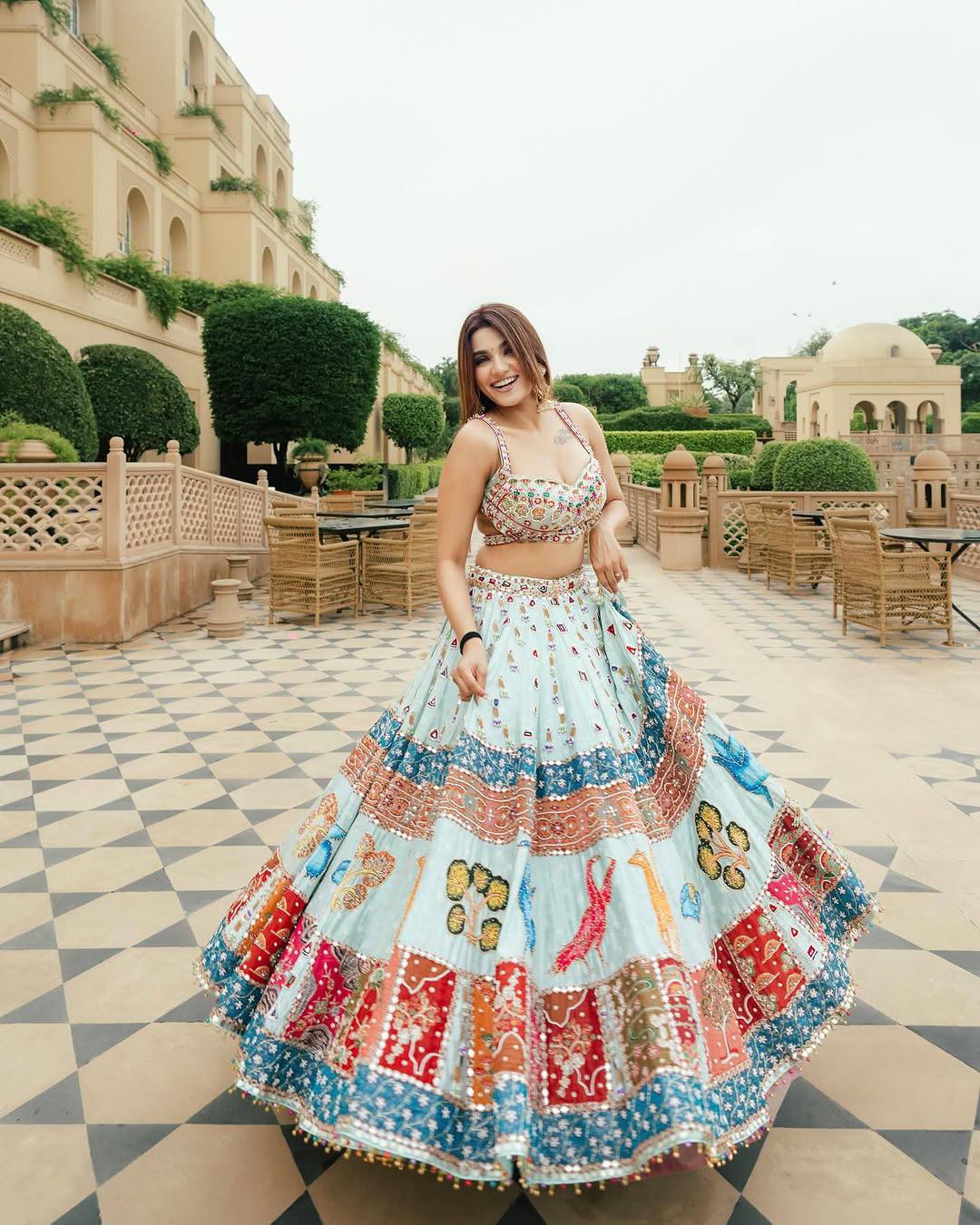 Sky-Blue Color Digital Printed Muslin Cotton Navratri Lehenga Choli