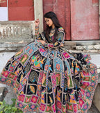 Black Color Digital Printed Mirror Work Navratri Lehenga Choli
