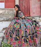 Black Color Digital Printed Mirror Work Navratri Lehenga Choli