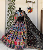 Black Color Digital Printed Mirror Work Navratri Lehenga Choli