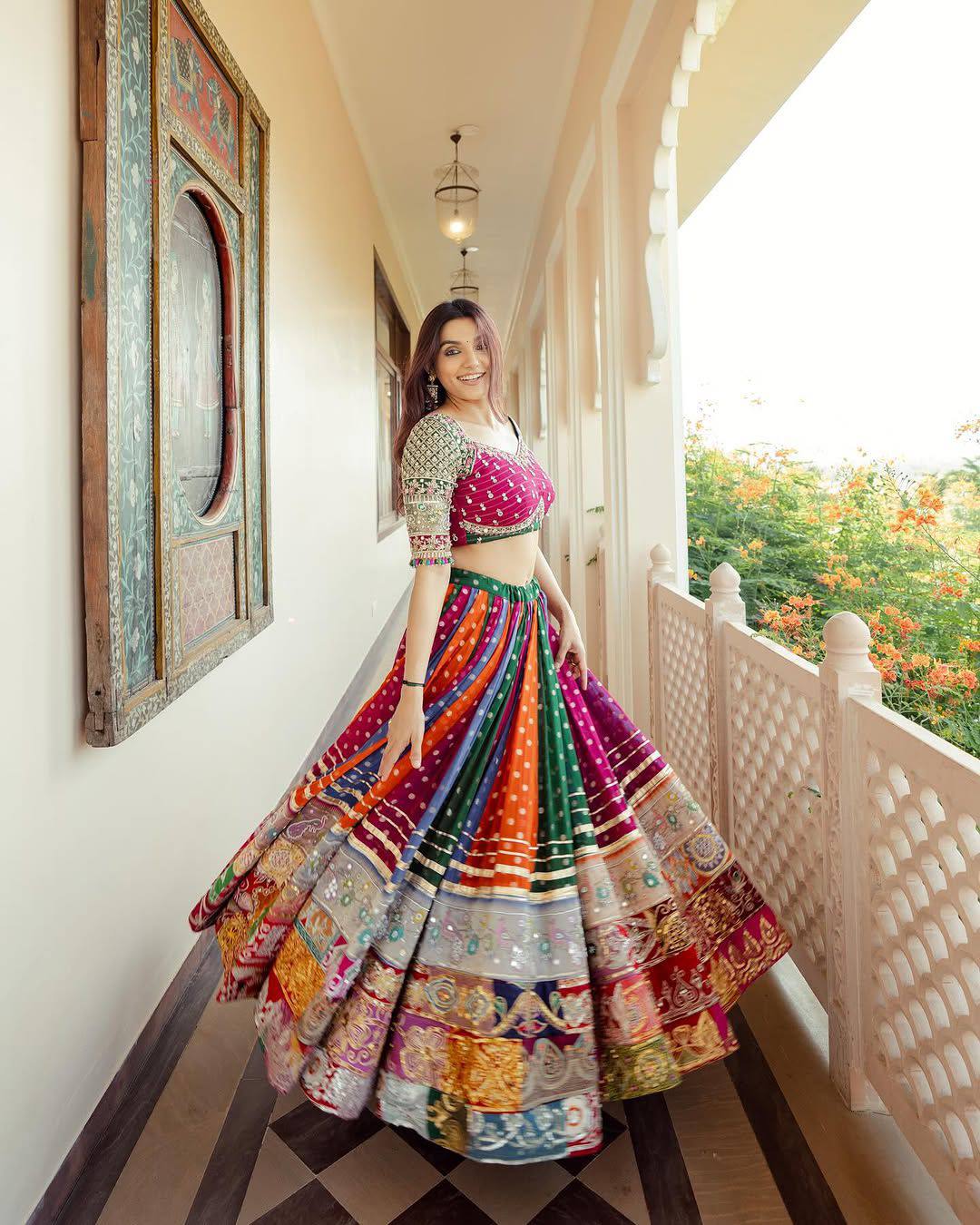 Multicolor Mirror Work Navratri Lehenga Choli