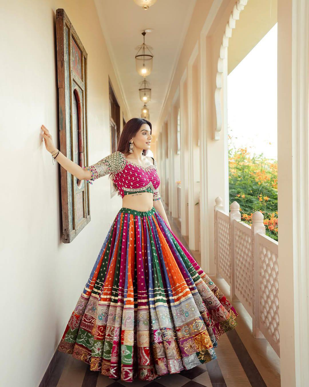 Multicolor Mirror Work Navratri Lehenga Choli