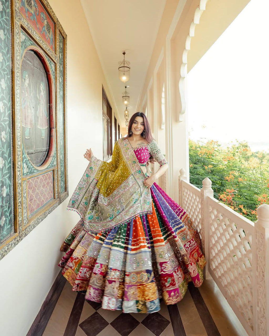 Multicolor Mirror Work Navratri Lehenga Choli