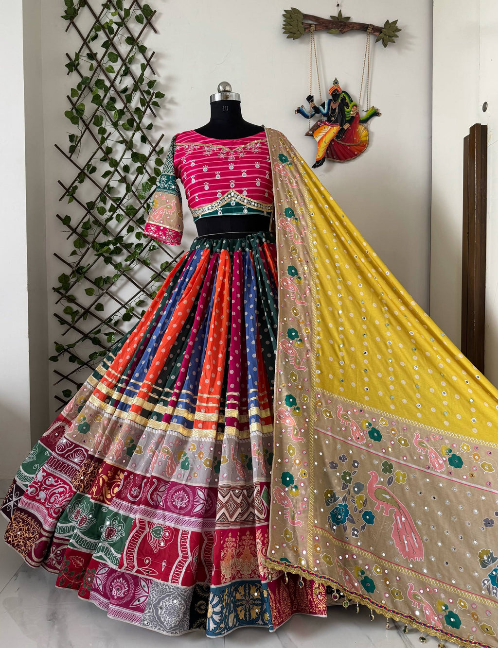 Multicolor Mirror Work Navratri Lehenga Choli