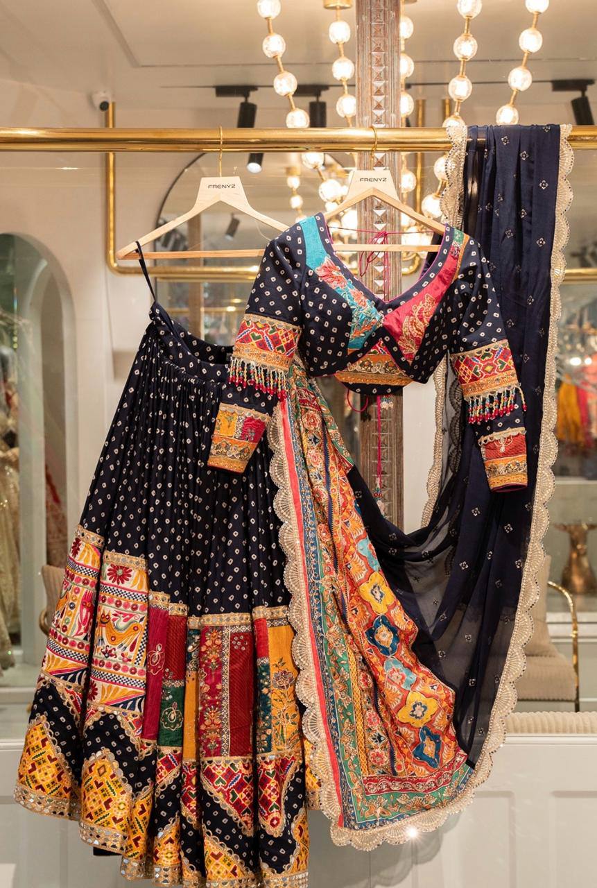 Black Mirror Work Muslin Navratri Lehenga Choli