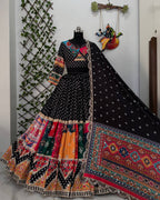 Black Mirror Work Muslin Navratri Lehenga Choli