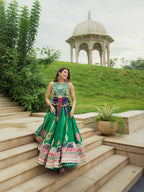 Green Mirror Work Digital Printed Navratri Lehenga Choli