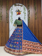 Blue Patola Printed Mirror Work Navratri Lehenga Choli