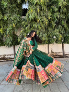 Dark Green Mirror Work Printed Navratri Lehenga Choli