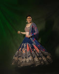 Blue Mirror Work Digital Printed Navratri Lehenga Choli