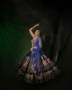 Blue Mirror Work Digital Printed Navratri Lehenga Choli