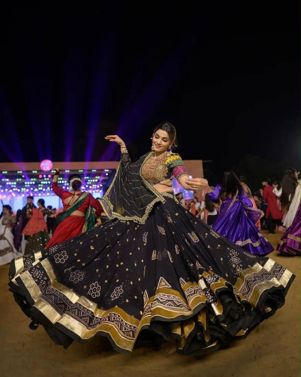 Black Mirror Work Muslin Navratri Lehenga Choli
