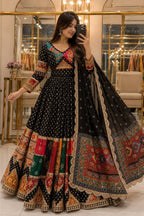 Black Mirror Work Muslin Navratri Lehenga Choli