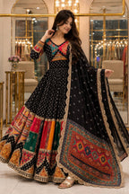 Black Mirror Work Muslin Navratri Lehenga Choli