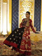 Black-Red Digital Printed Mirror Work Navratri Lehenga