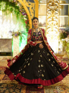 Black-Red Digital Printed Mirror Work Navratri Lehenga