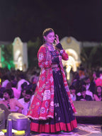 Black-Red Digital Printed Mirror Work Navratri Lehenga