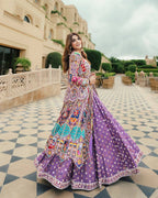 Purple Mirror Work Digital Printed Navratri Lehenga Choli
