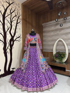 Purple Mirror Work Digital Printed Navratri Lehenga Choli