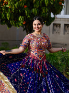 Blue Digital Printed Mirror Work Navratri Lehenga Choli