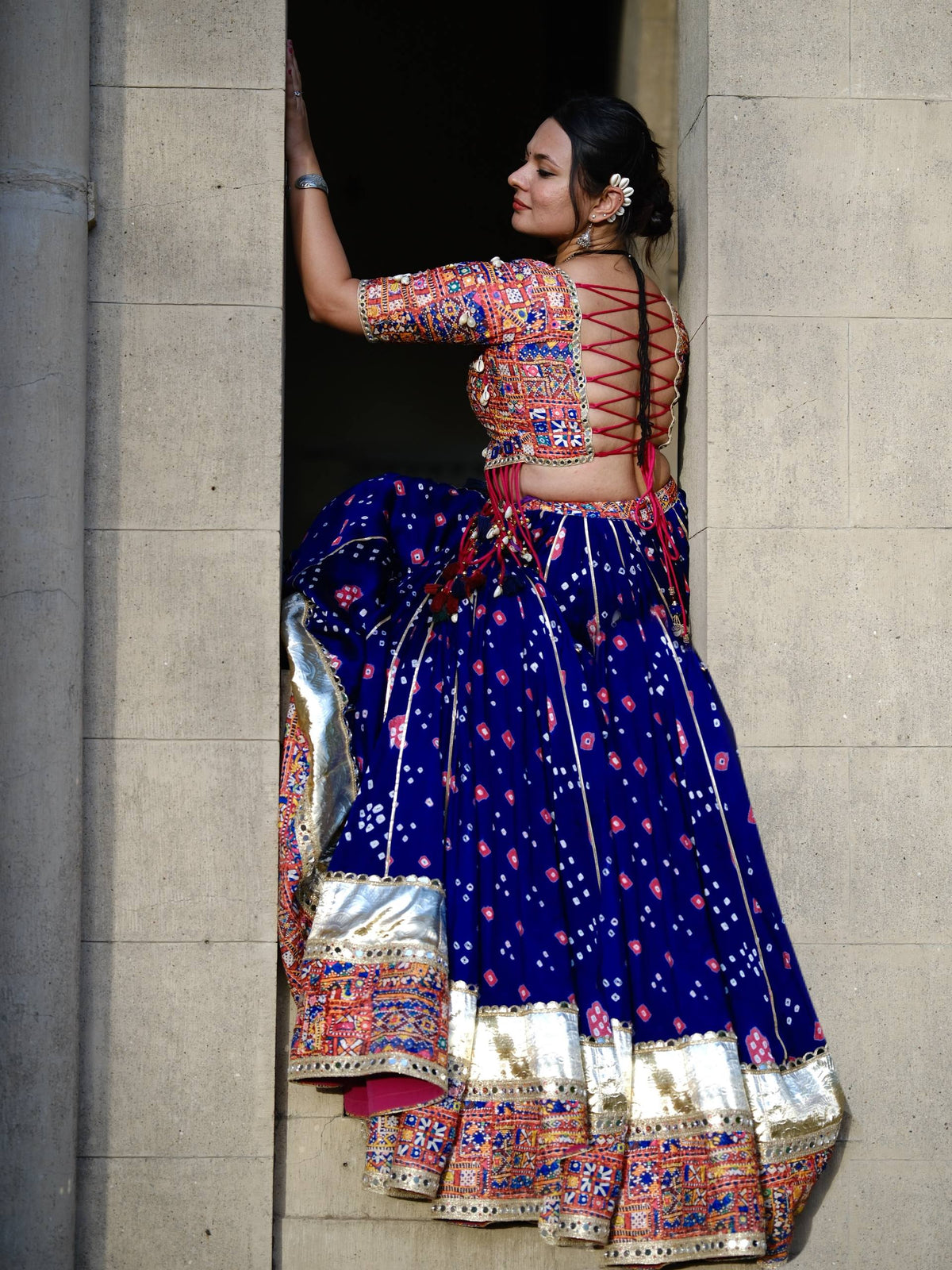Blue Digital Printed Mirror Work Navratri Lehenga Choli