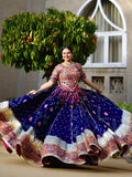 Blue Digital Printed Mirror Work Navratri Lehenga Choli
