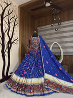 Blue Digital Printed Mirror Work Navratri Lehenga Choli