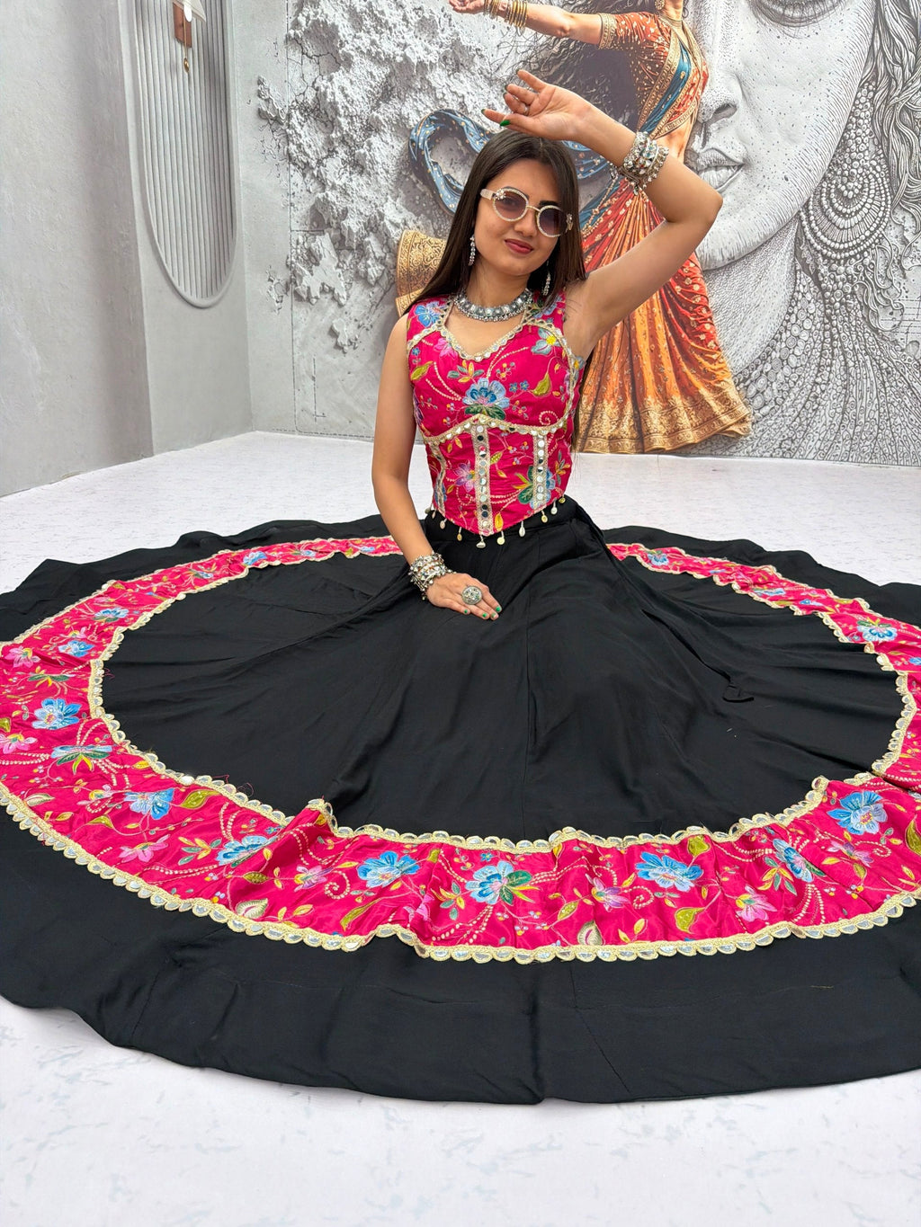 Anvayika Silk Mirror Work Lehenga Choli