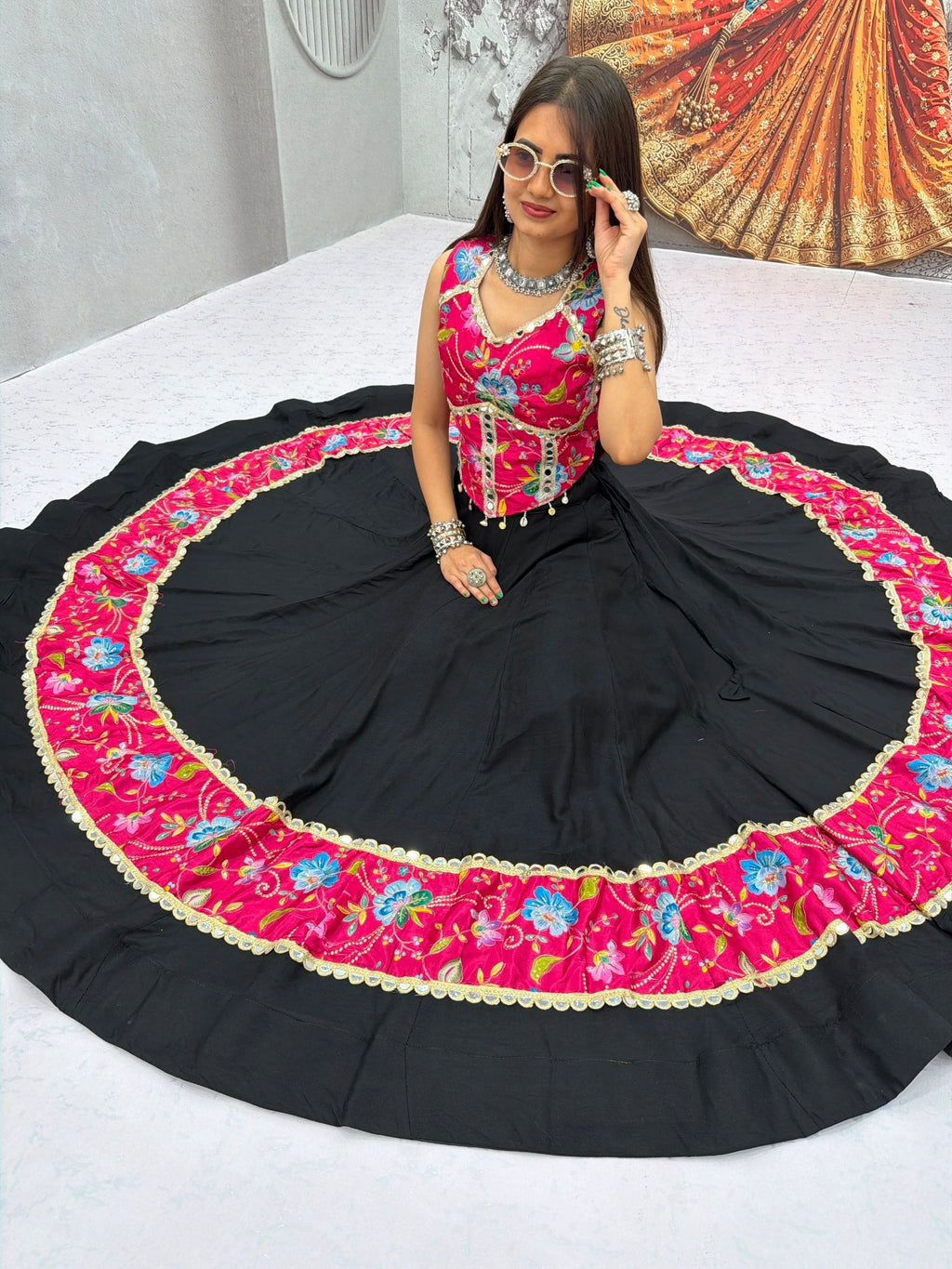 Anvayika Silk Mirror Work Lehenga Choli