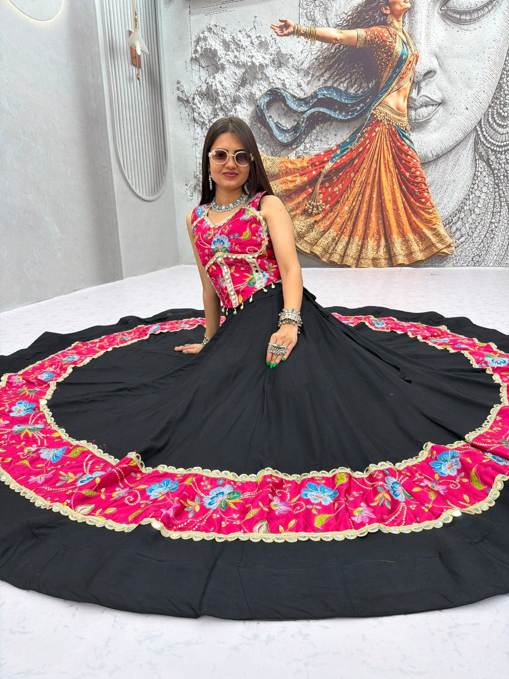 Anvayika Silk Mirror Work Lehenga Choli