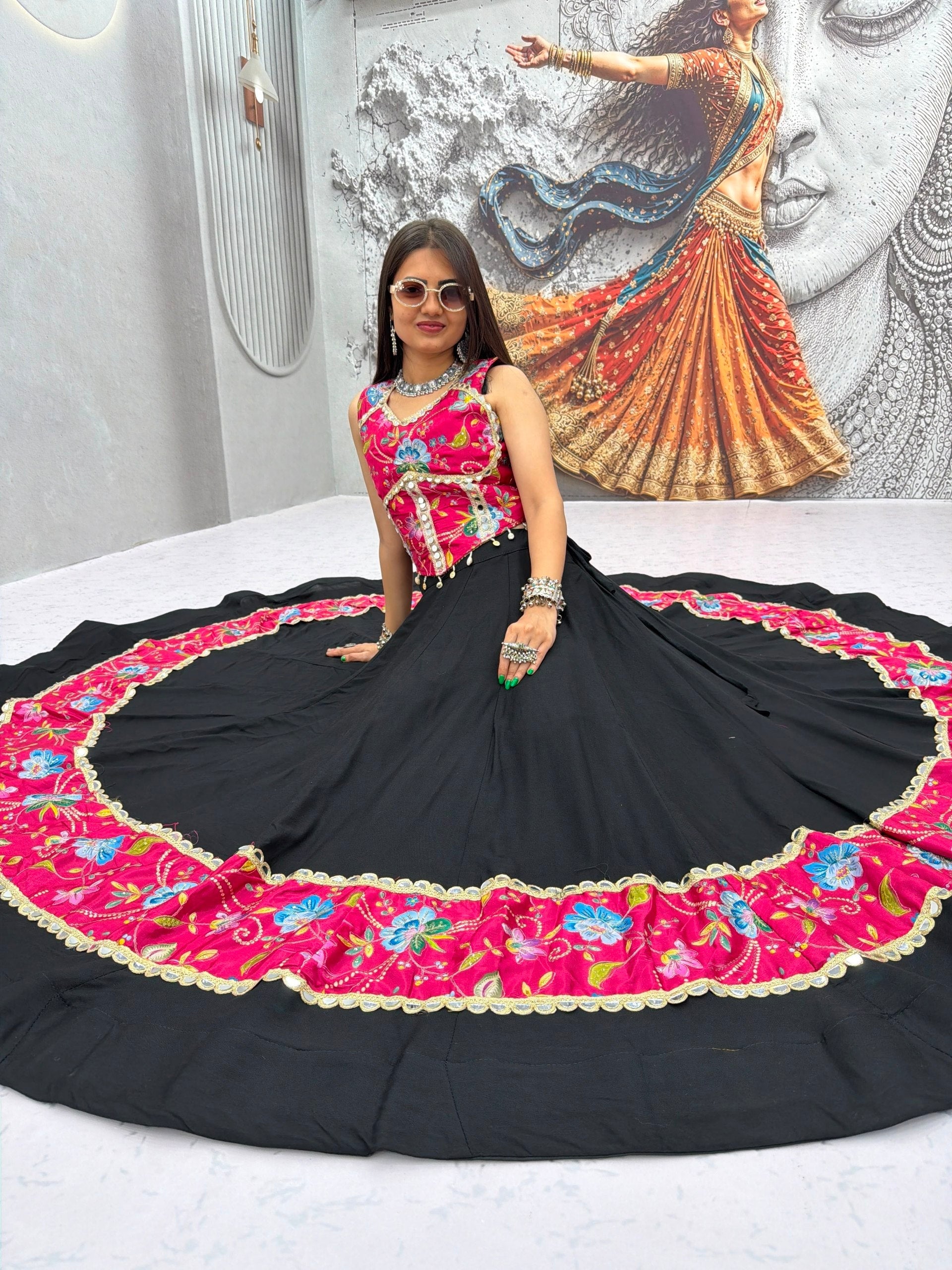 Anvayika Silk Mirror Work Lehenga Choli
