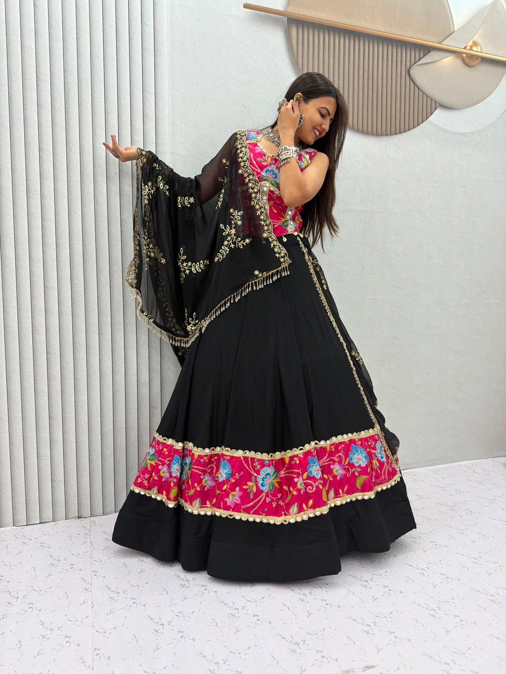 Anvayika Silk Mirror Work Lehenga Choli