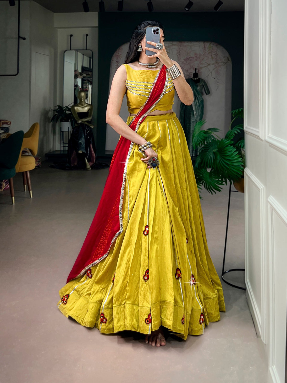 Nandini Chanderi Mirror Gamthi Lehenga Choli
