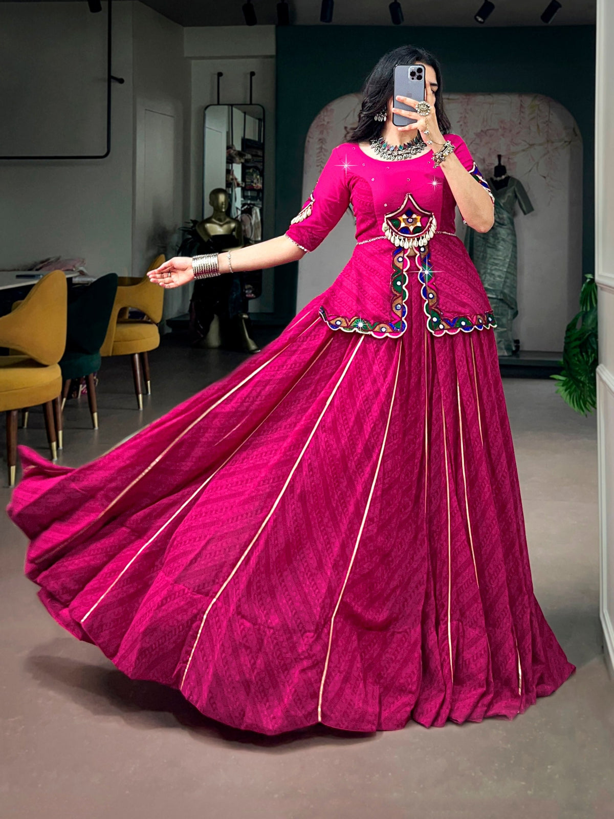 Vanya Georgette Gamthi Mirror Lehenga Choli