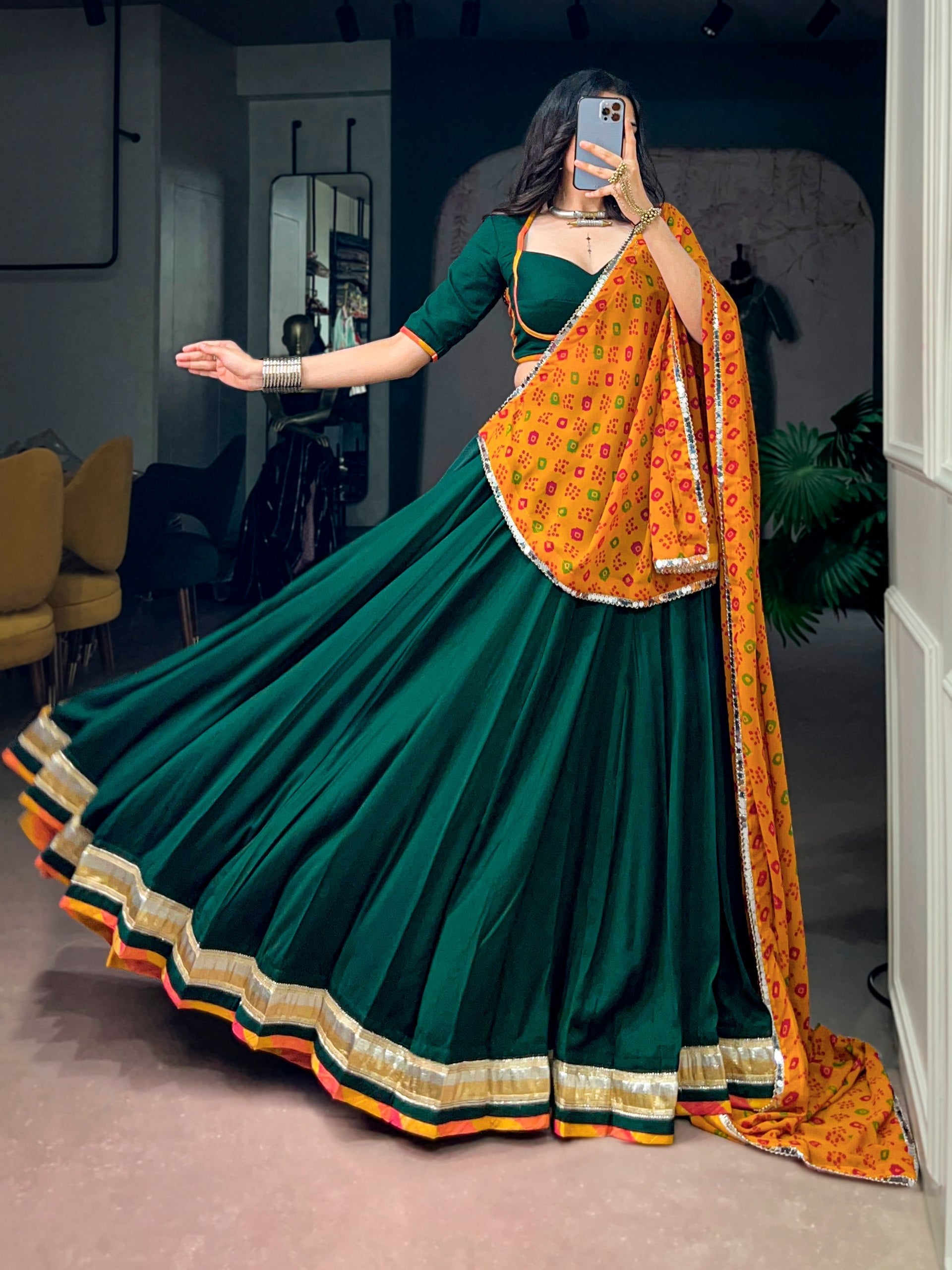 Eshika Chinon Embossed Lace Lehenga Choli
