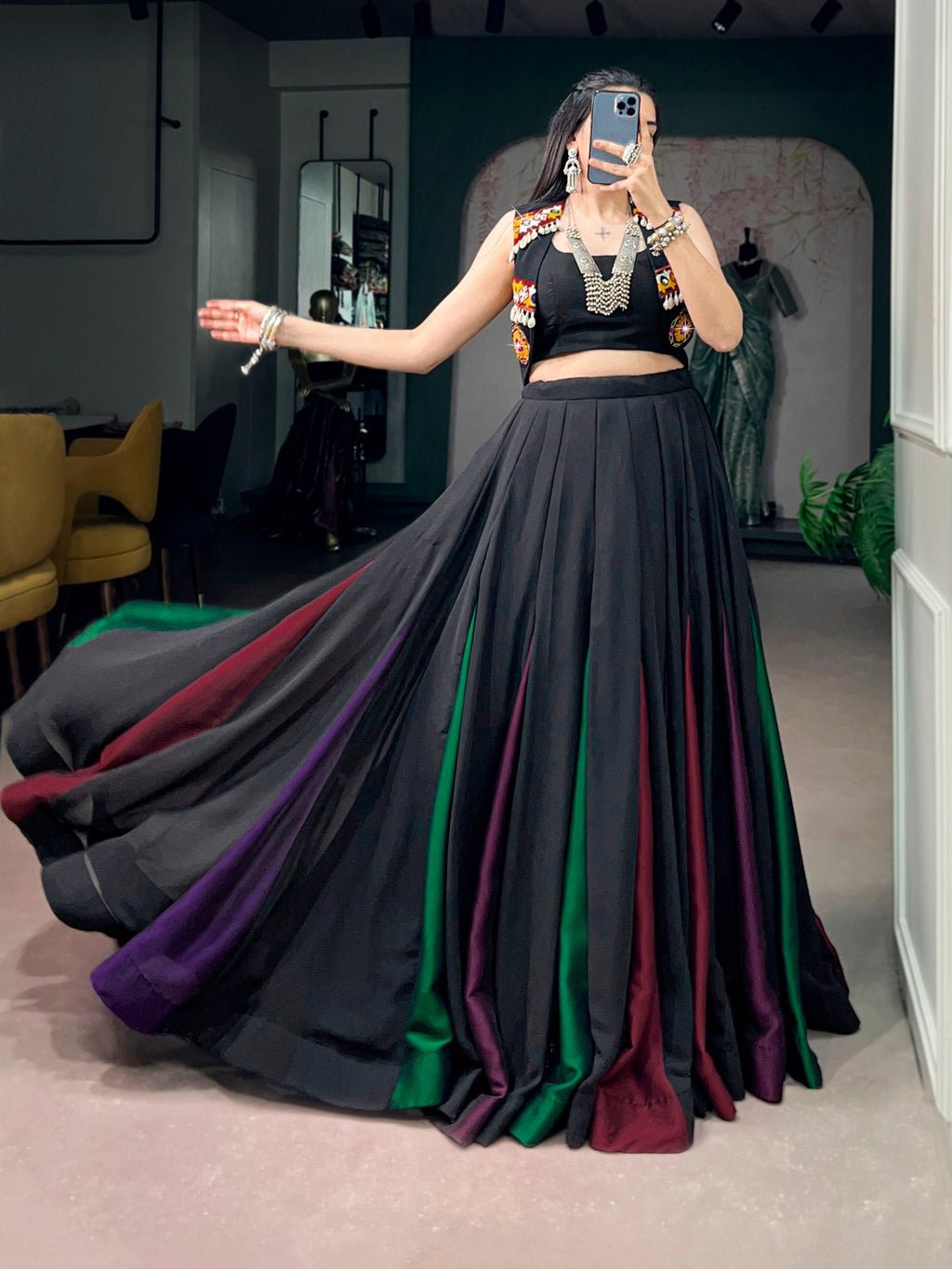 Tanisha Black Georgette Gamthi Lehenga Choli