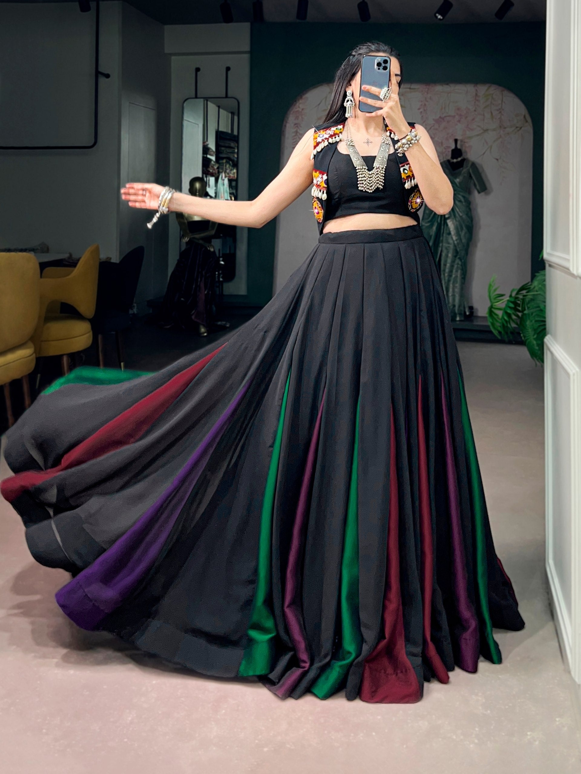 Tanisha Black Georgette Gamthi Lehenga Choli