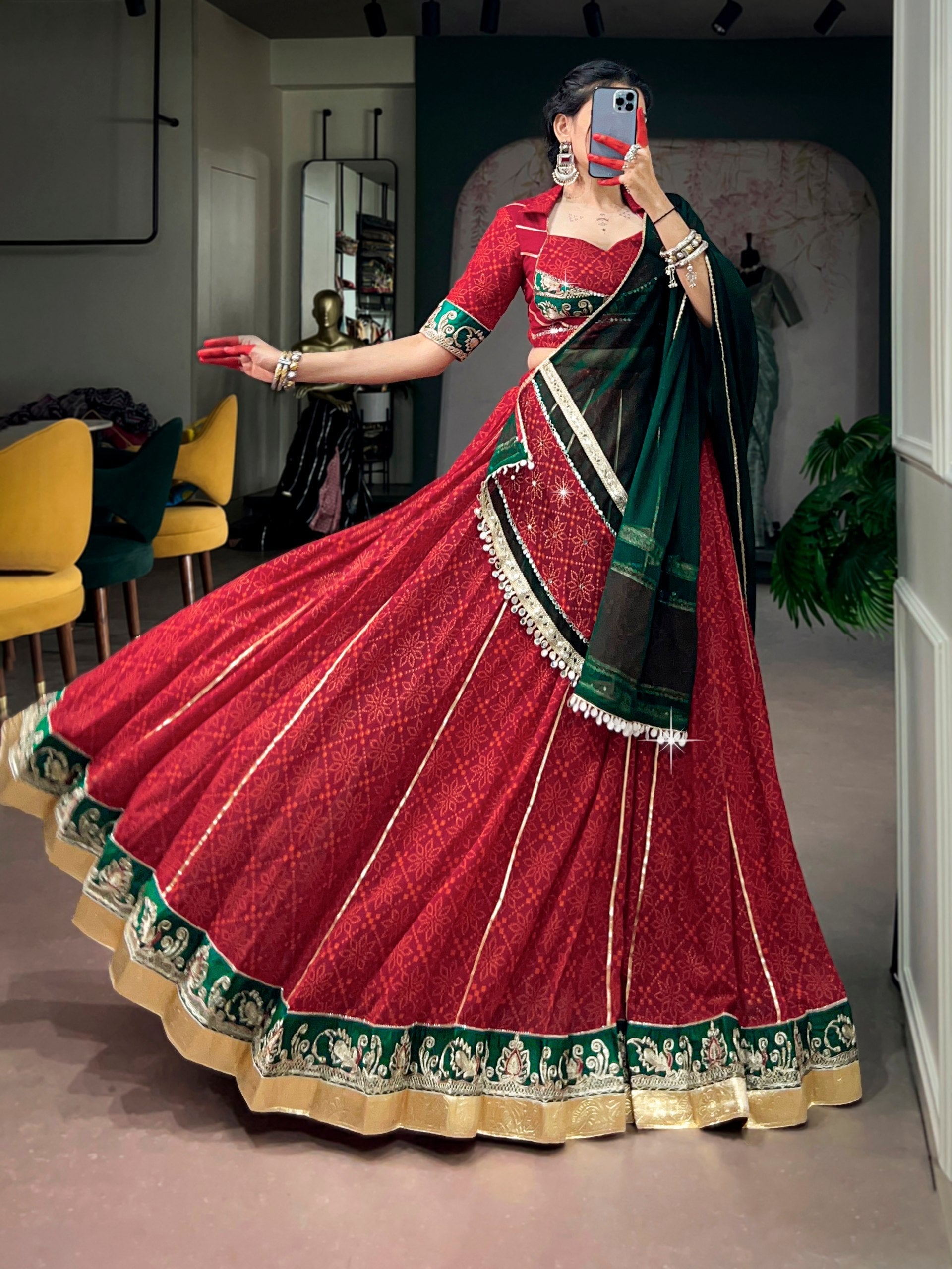 Mahira Georgette Bandhej Gota Patti Lehenga Choli