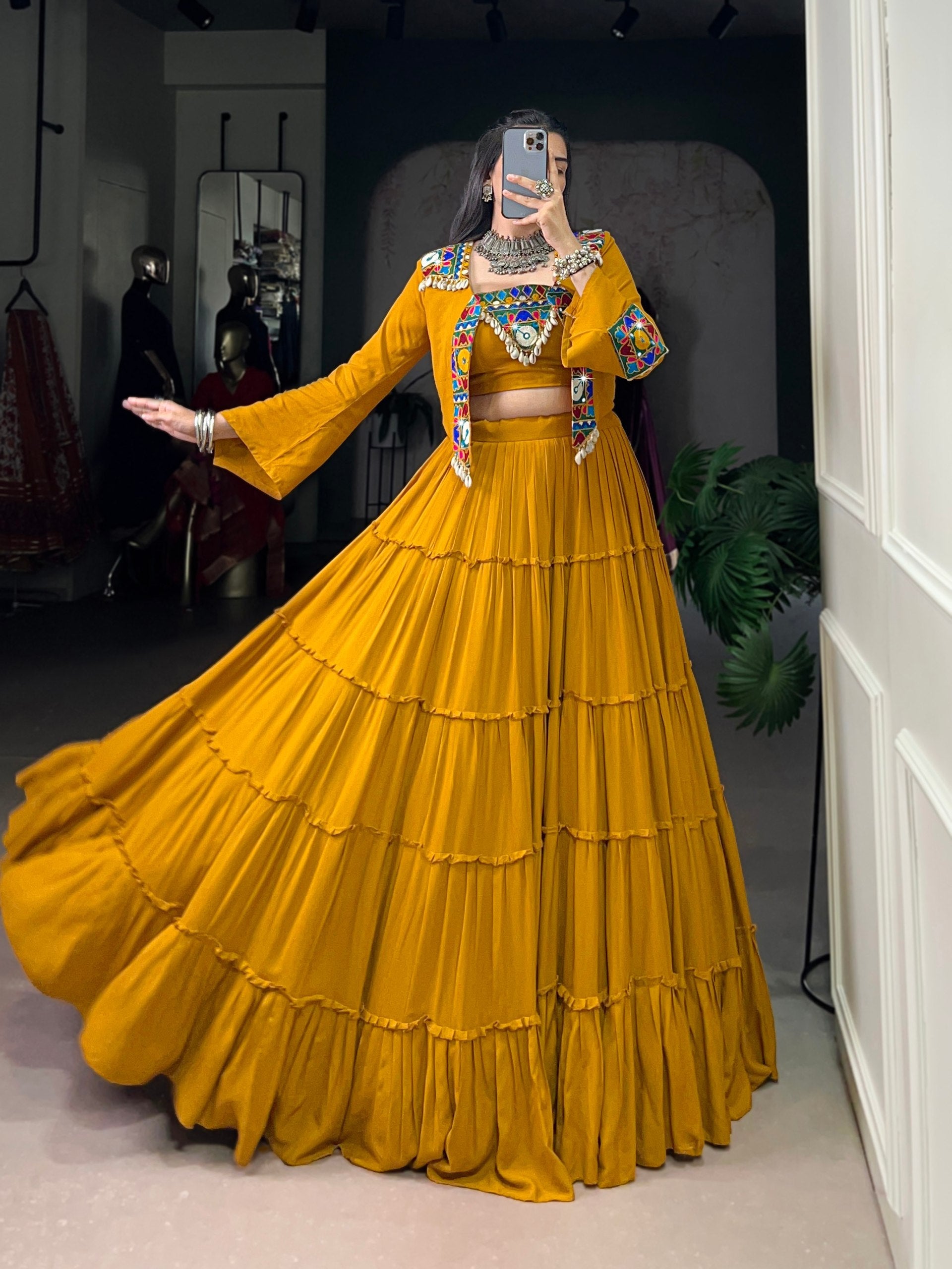 Saanvi Rayon Gamthi Mirror Lehenga Choli