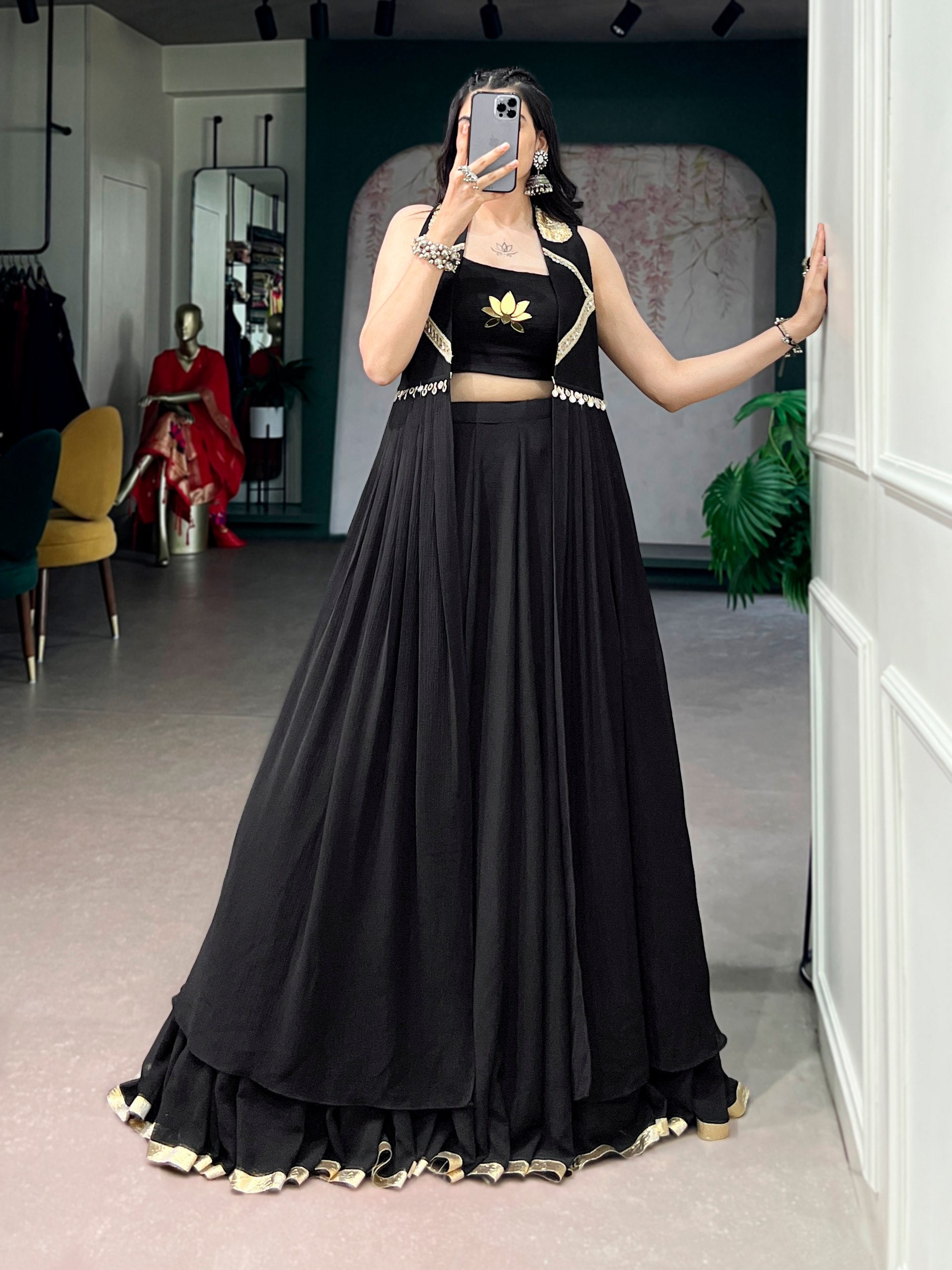 Eshani Lotus Handwork Long Jacket Lehenga Choli