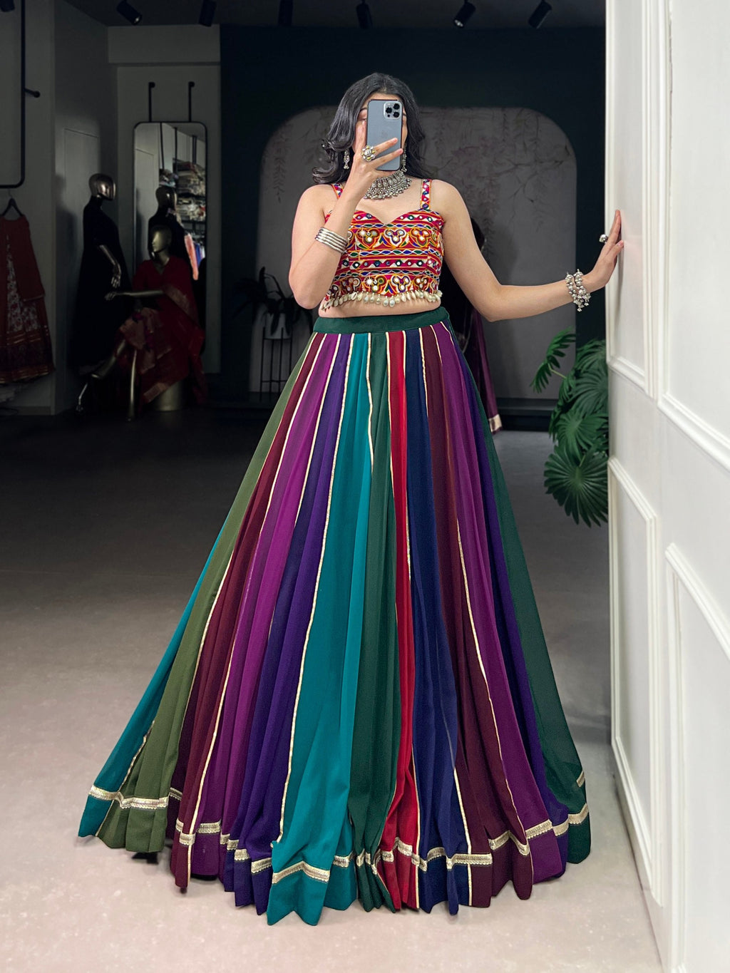 Pranavi Multi-Color Georgette Gamthi Lehenga Choli