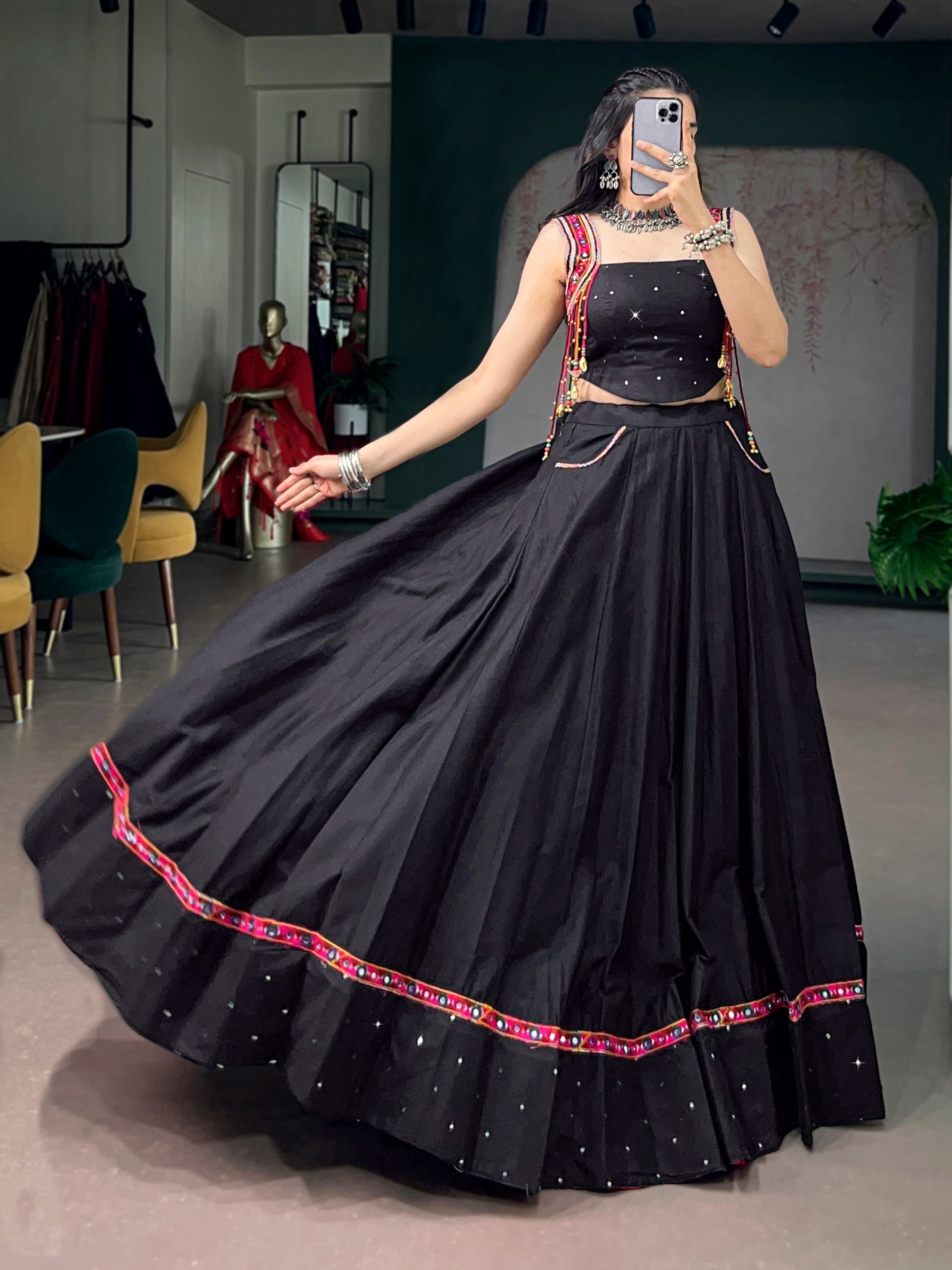 Avisha Pure Cotton Mirror Work Lehenga Choli