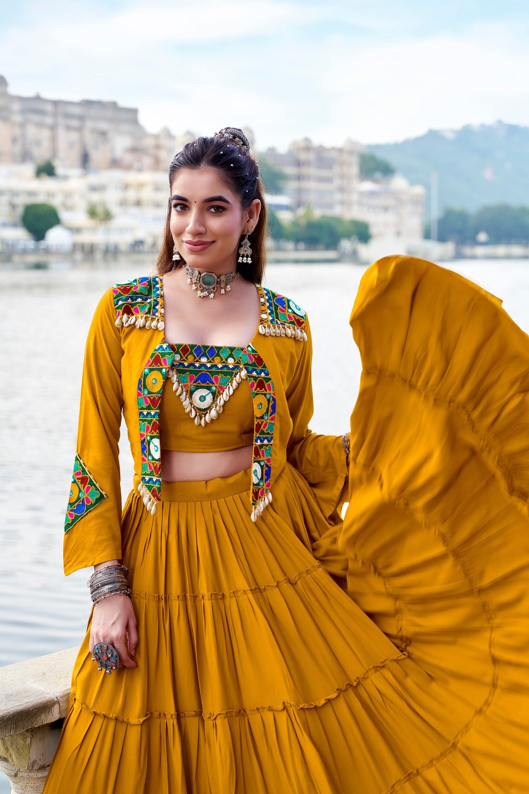 Lavanya Rayon Gamthi Mirror Jacket Lehenga Choli