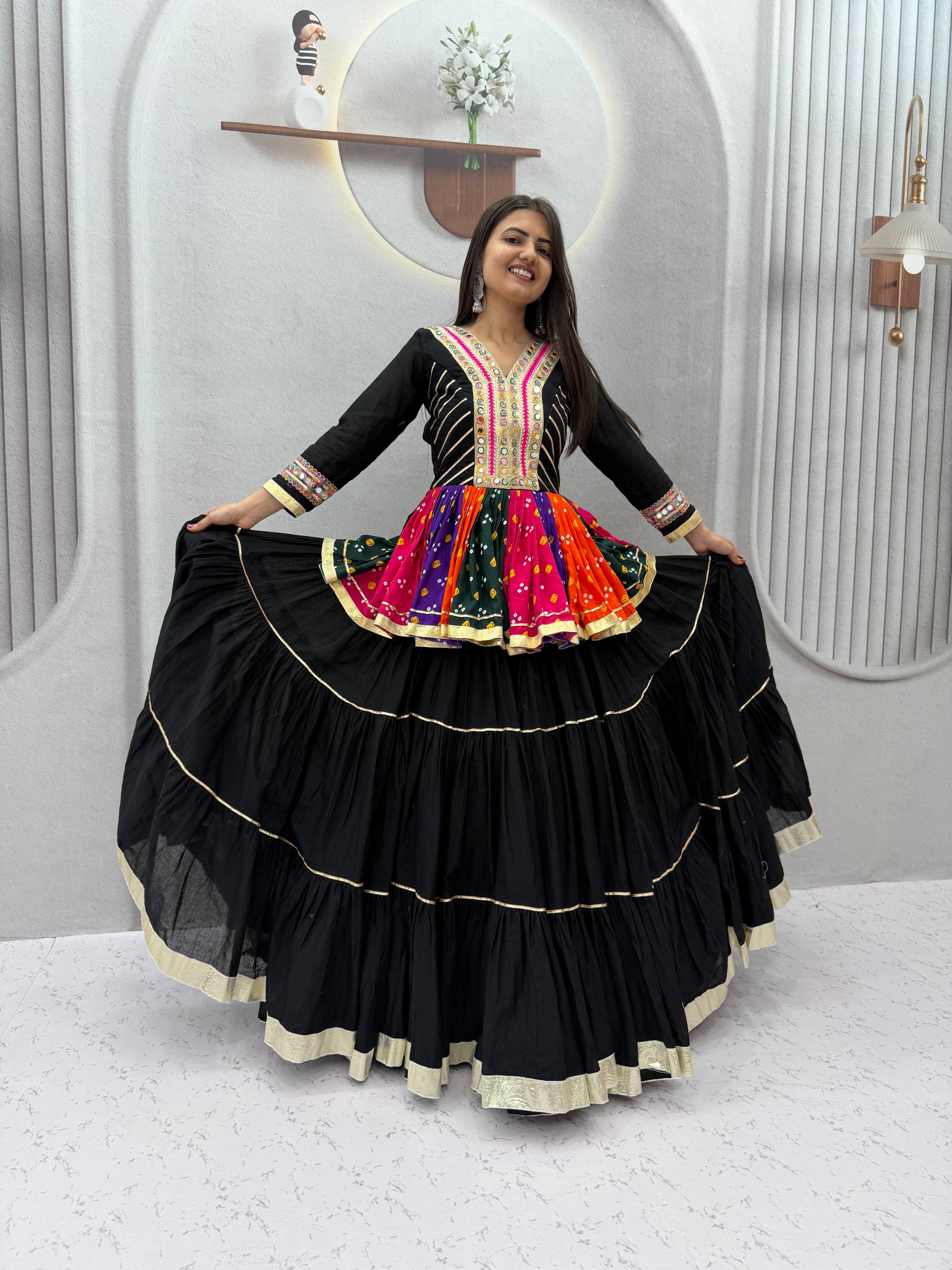 Vamika Pure Cotton Gamthi Mirror Lehenga Choli