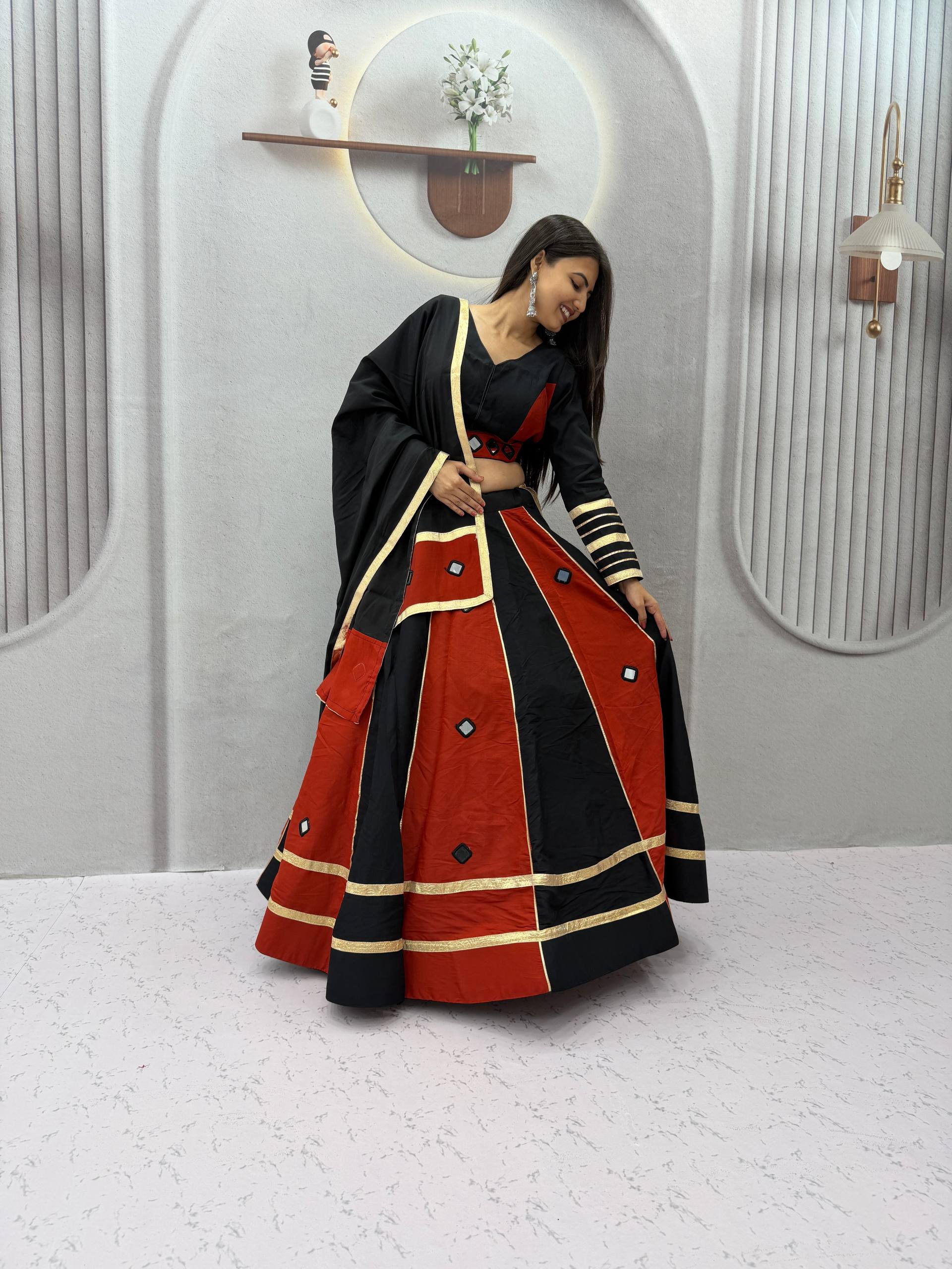 Aashika Roman Silk Mirror Work Lehenga Choli