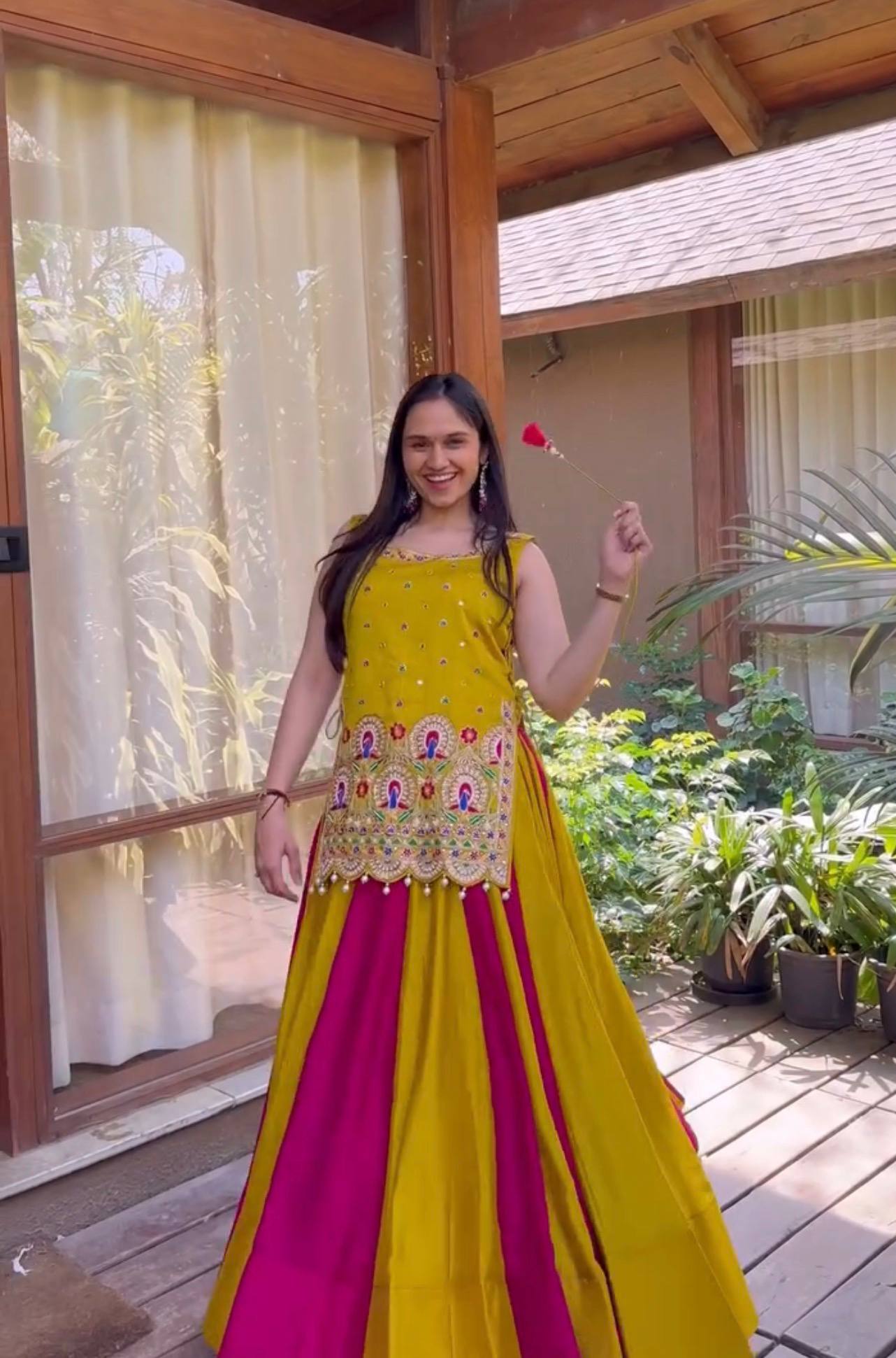Aashvi Vichitra Silk Heavy Thread Shrug Lehenga Choli