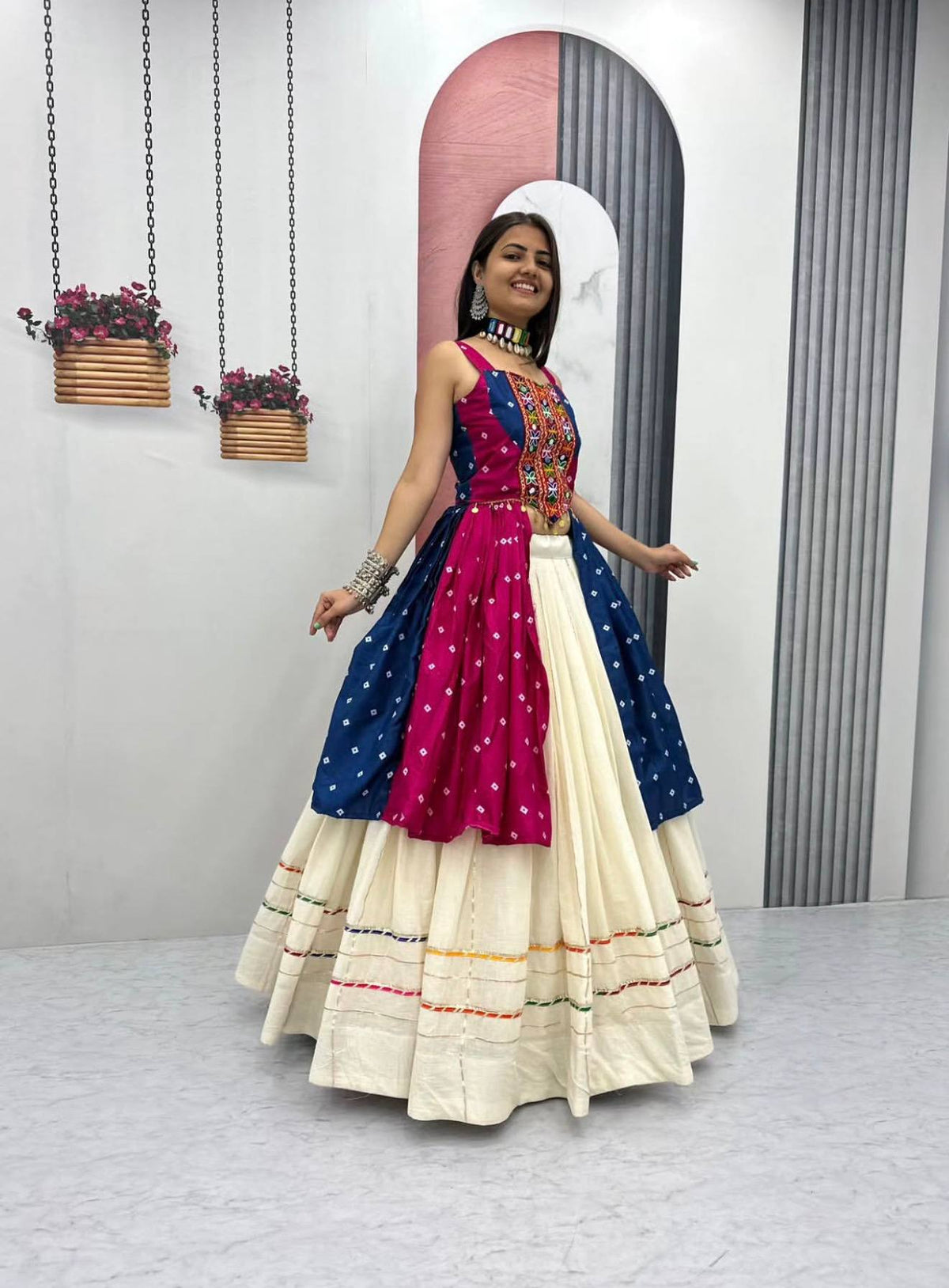 Amrita Bandhej Gamthi Mirror Lehenga Choli