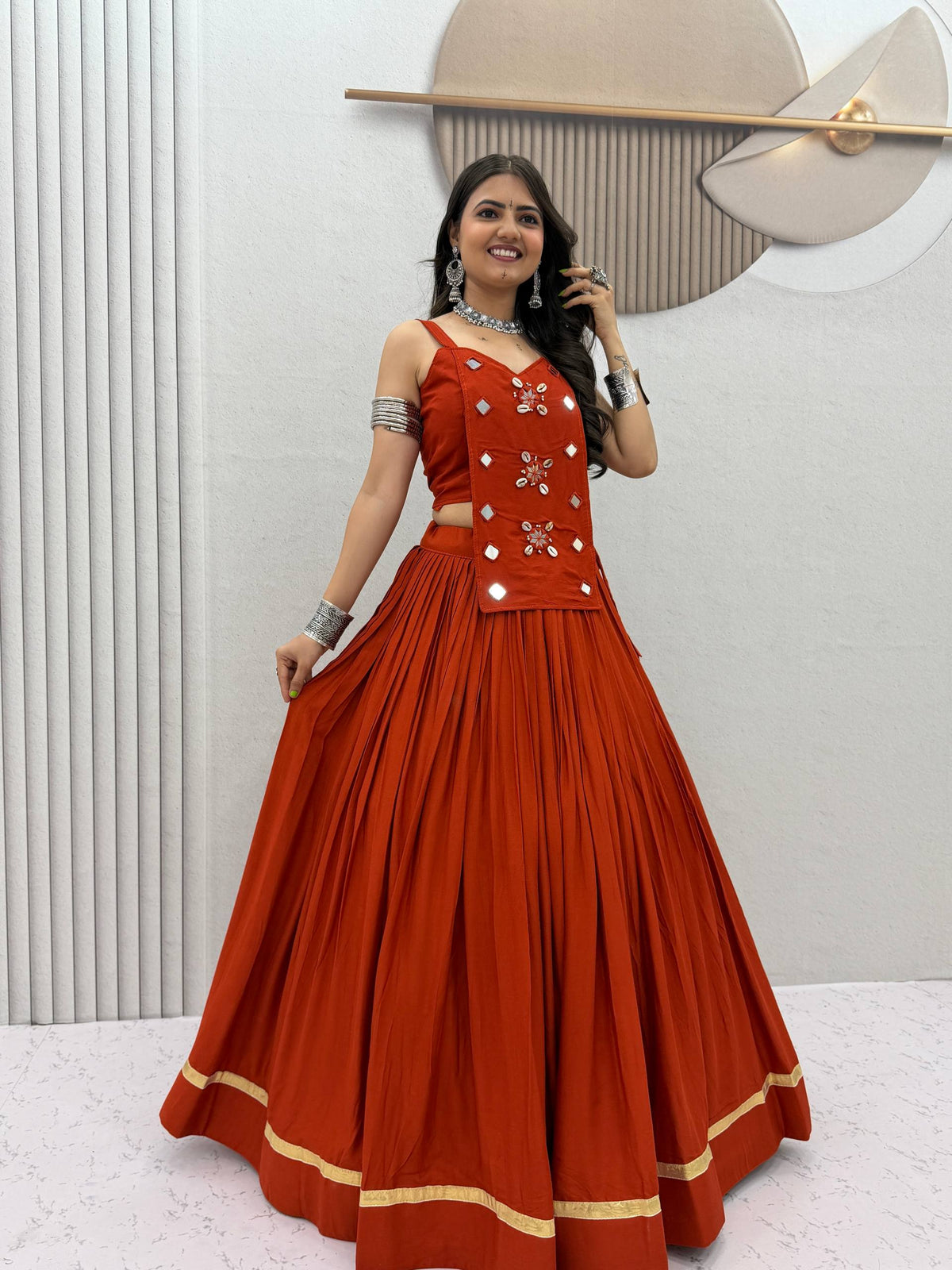 Sharvika Pure Cotton Kodi Mirror Lehenga Choli