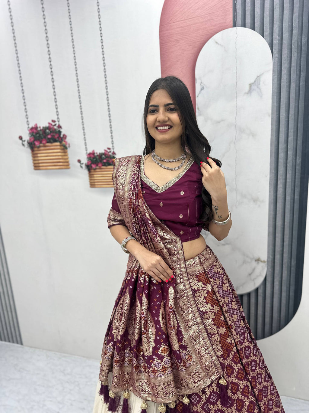 Anvisha Jacquard Saree Lehenga Choli